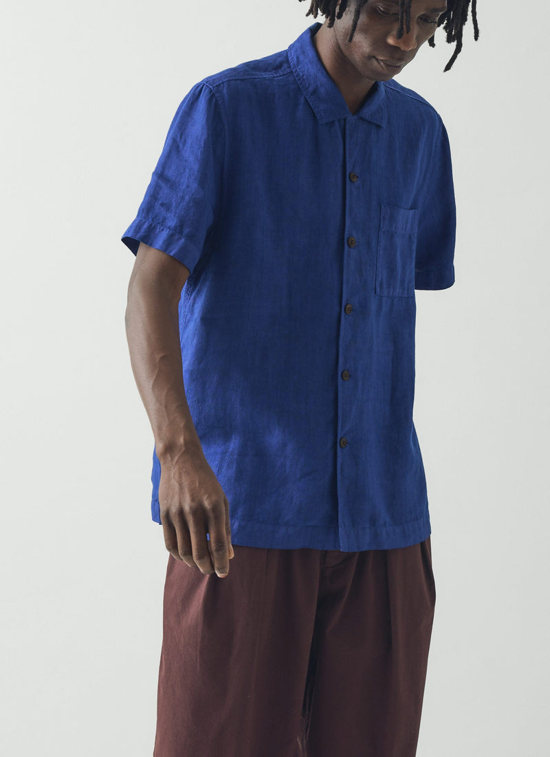Short Sleeve Linen Shirt | Carmine Blue
