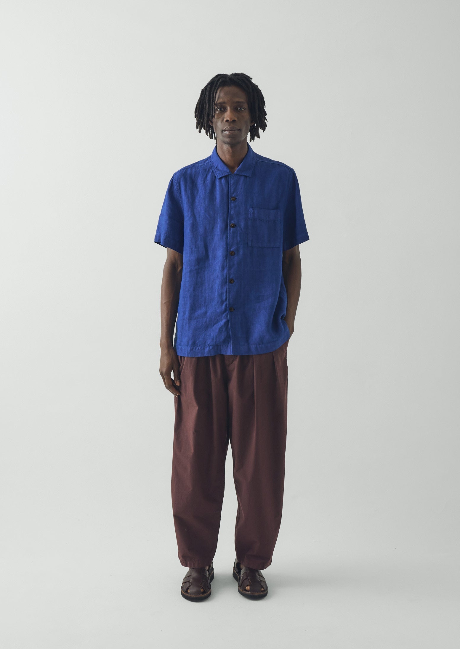 【あおい】silk/linen short カーディガン　Plage Linen Short Sleeve Shirt | Carmine Blue | TOAST
