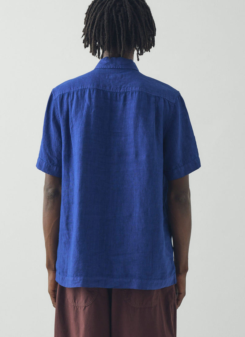 Short Sleeve Linen Shirt | Carmine Blue