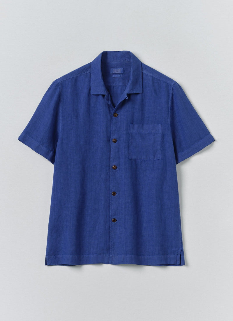 Short Sleeve Linen Shirt | Carmine Blue