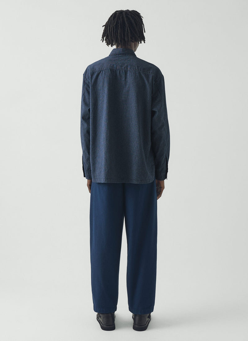 Railroad Stripe Cotton Shirt | Denim Blue