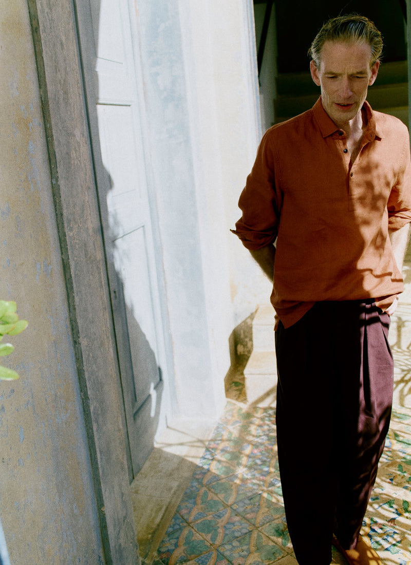 Half Placket Linen Shirt | Copper
