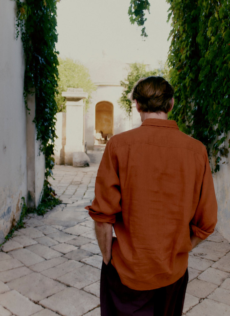Half Placket Linen Shirt | Copper