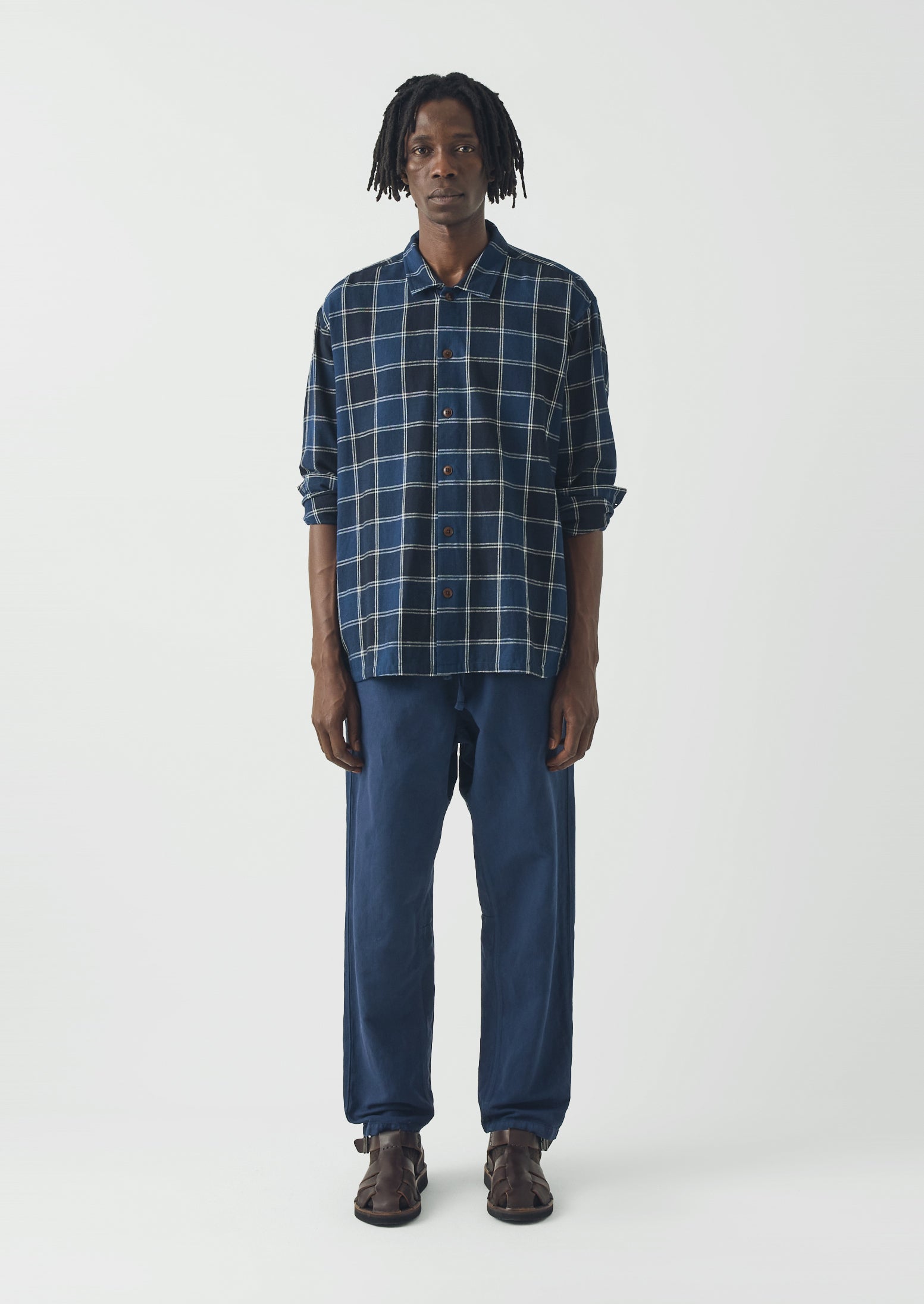 Market Check Cotton Linen Easy Shirt | Denim Blue | TOAST