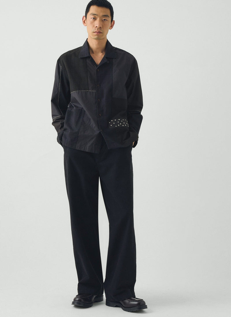 Camp Collar Patchwork Embroidered Shirt | Black Multi