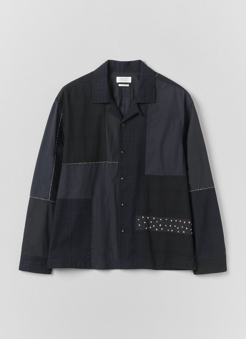 Camp Collar Patchwork Embroidered Shirt | Black Multi