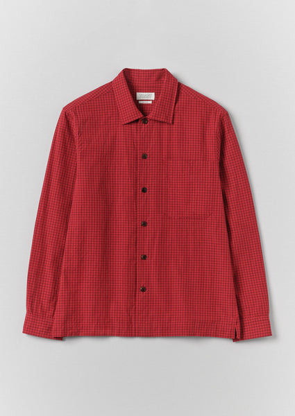 Graph Paper Check Cotton Shirt | Vibrant Red/Slate | TOAST