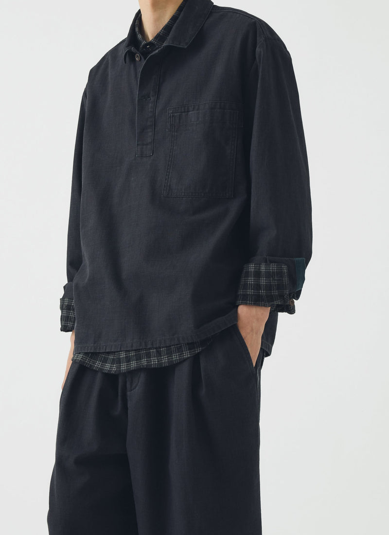 Popover Cotton Twill Workwear Shirt | Blue Black