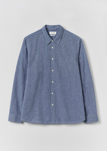 Cotton Linen Chambray Shirt | Chambray Blue