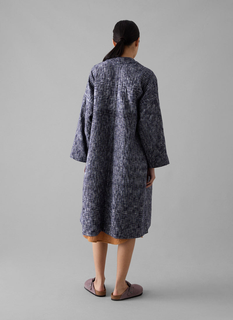 Hand Woven Crosshatch Kantha Gown | Deep Blue