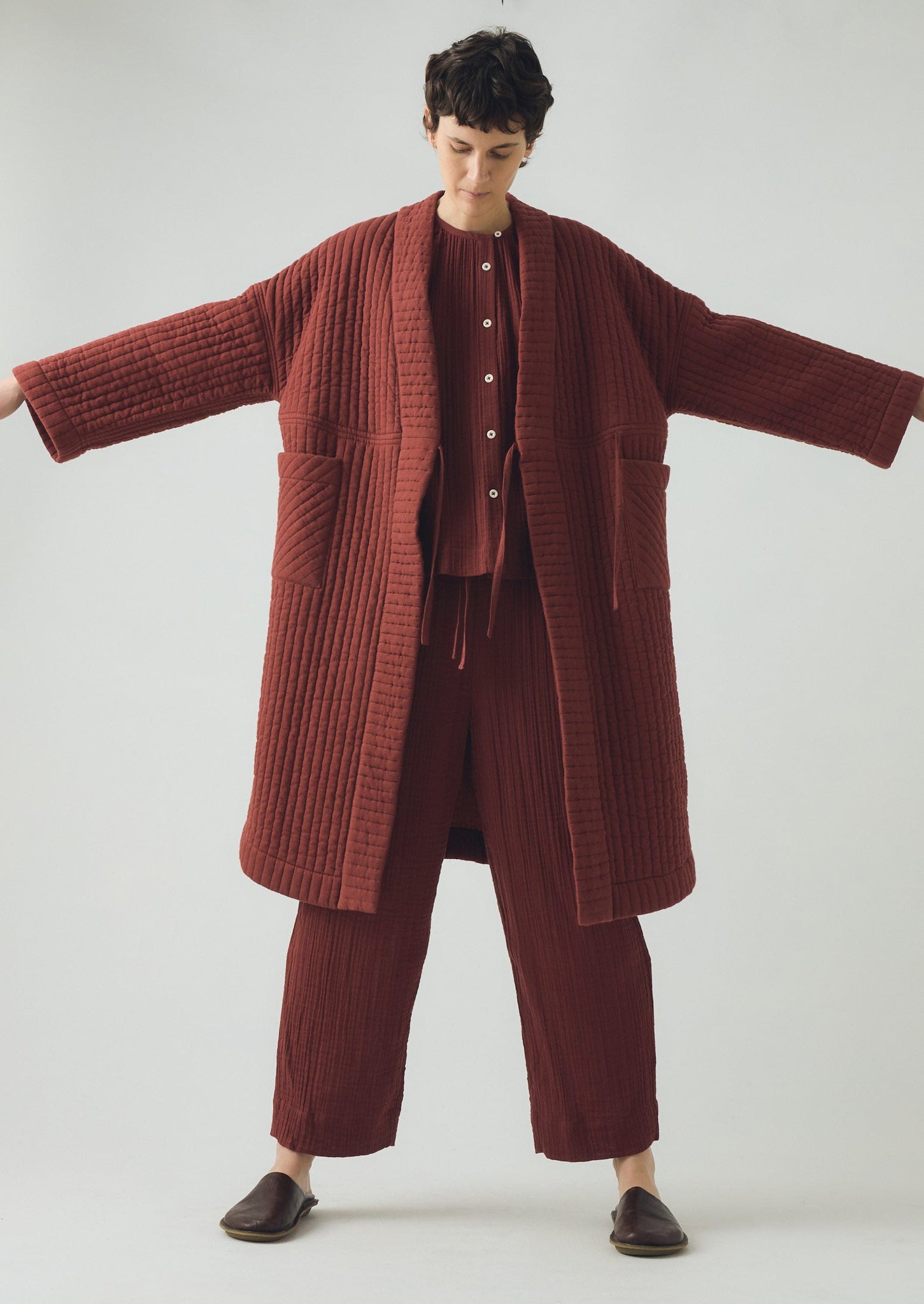 Quilted Cotton Gown | Deep Berry