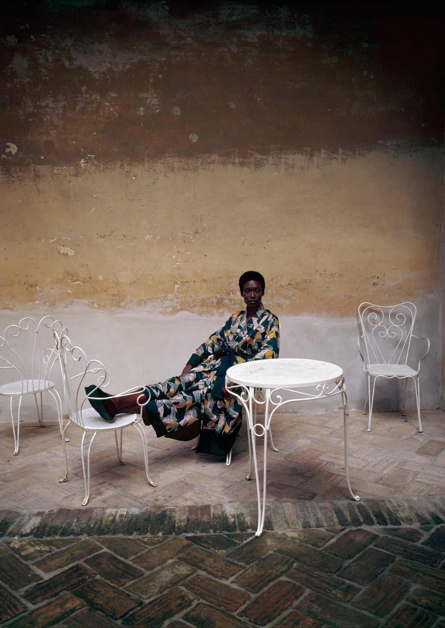 Deco Geo Cotton Silk Gown | Prussian Blue