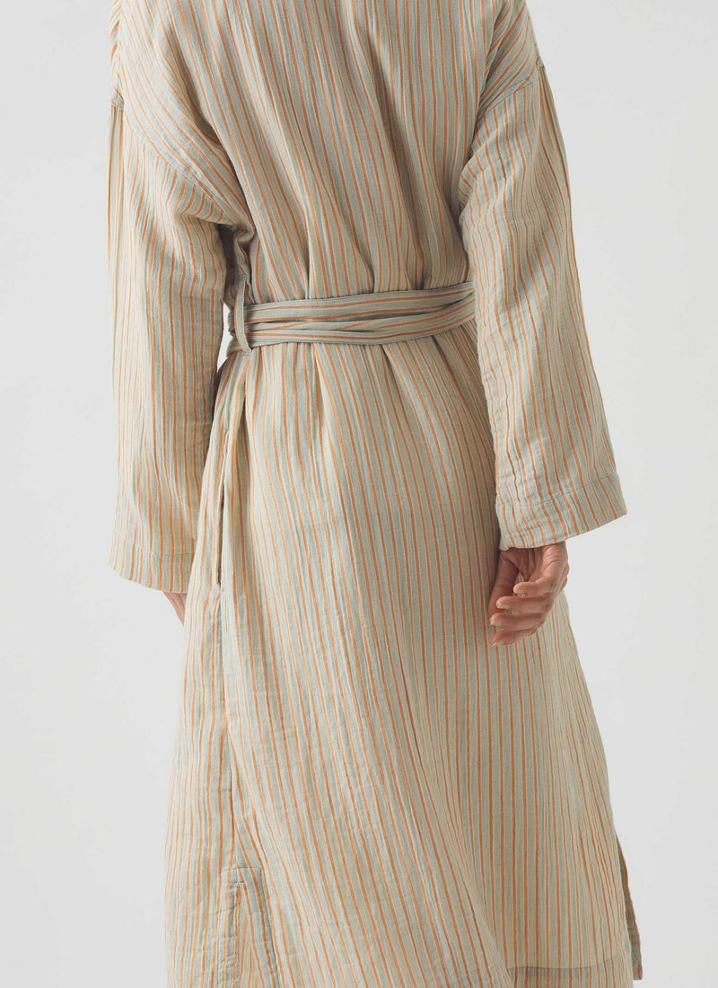 Stripe Crinkle Cotton Gown | Sage/Apricot