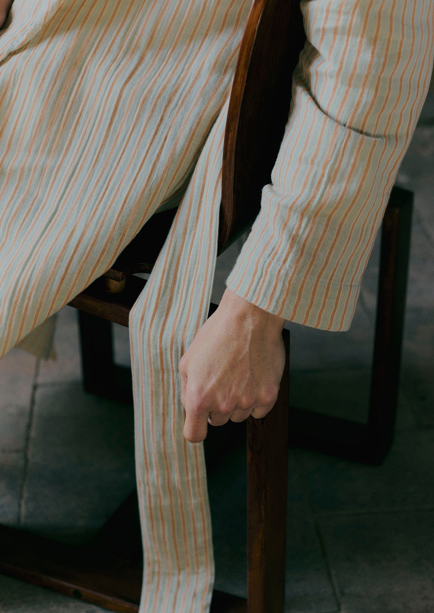 Stripe Crinkle Cotton Gown | Sage/Apricot