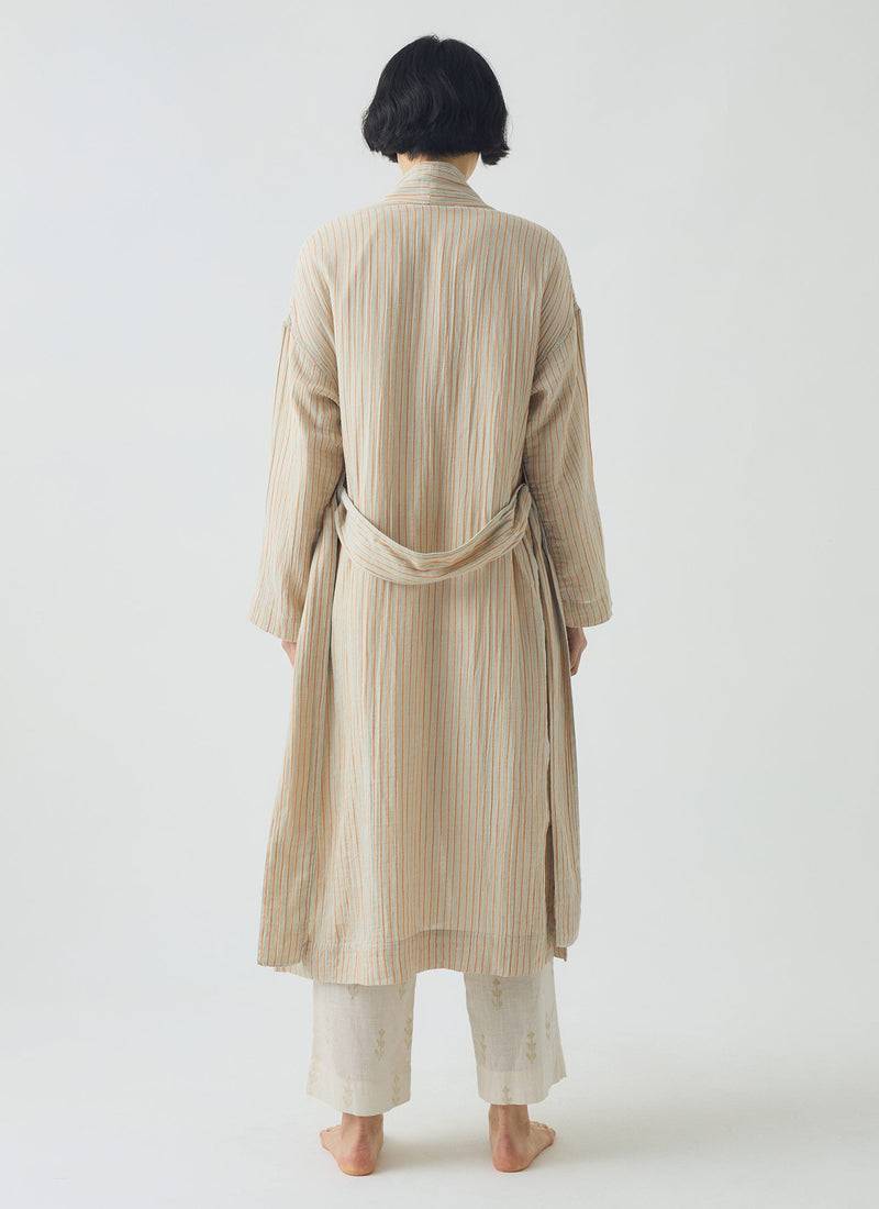 Stripe Crinkle Cotton Gown | Sage/Apricot