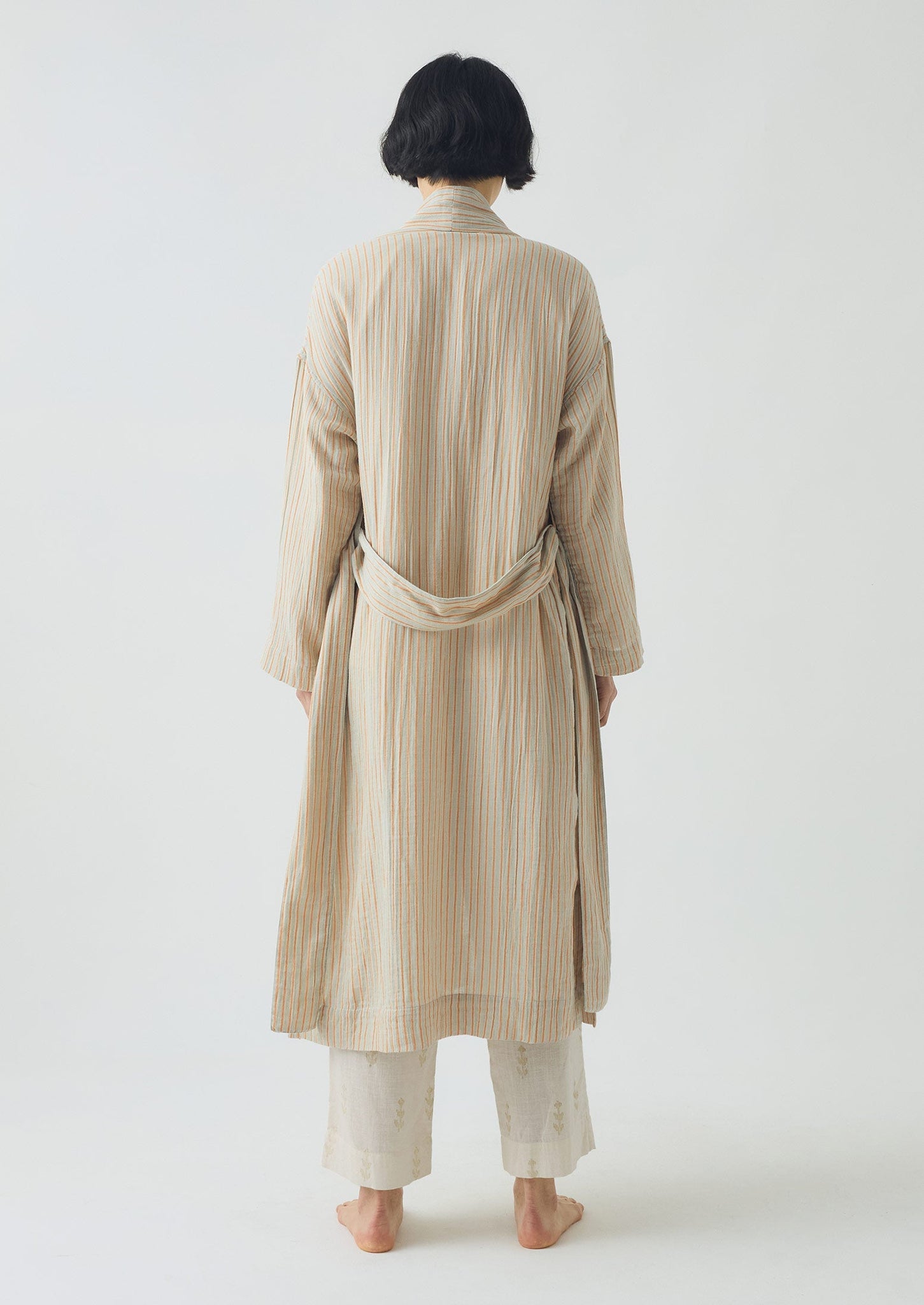 Stripe Crinkle Cotton Gown | Sage/Apricot