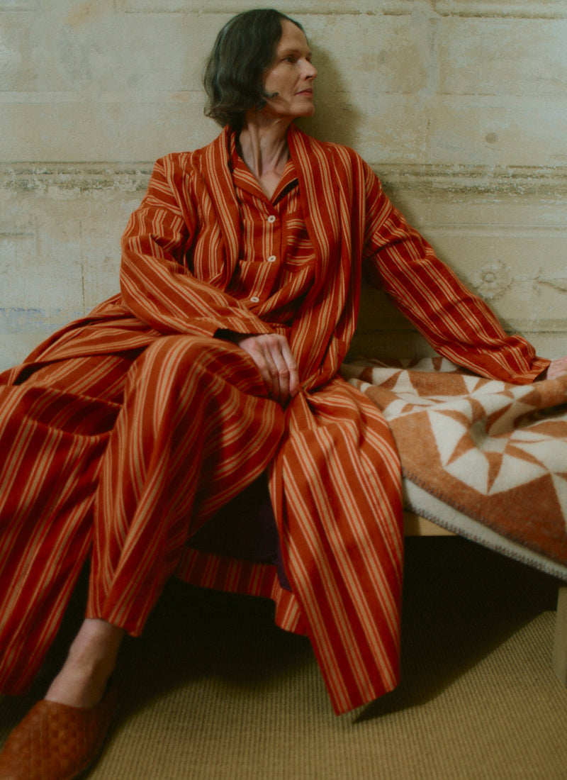 Forte Stripe Flannel Gown | Auburn/Nasturtium