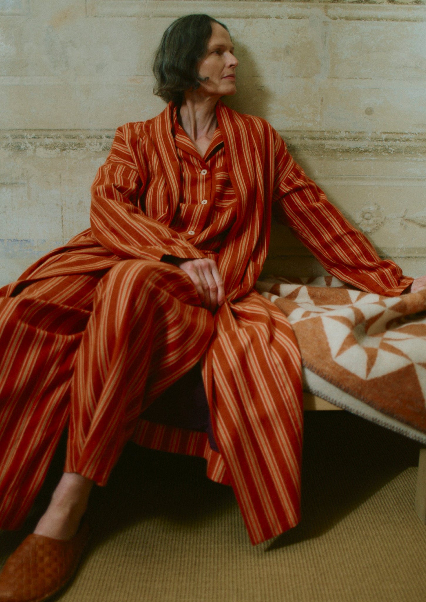Forte Stripe Flannel Gown | Auburn/Nasturtium