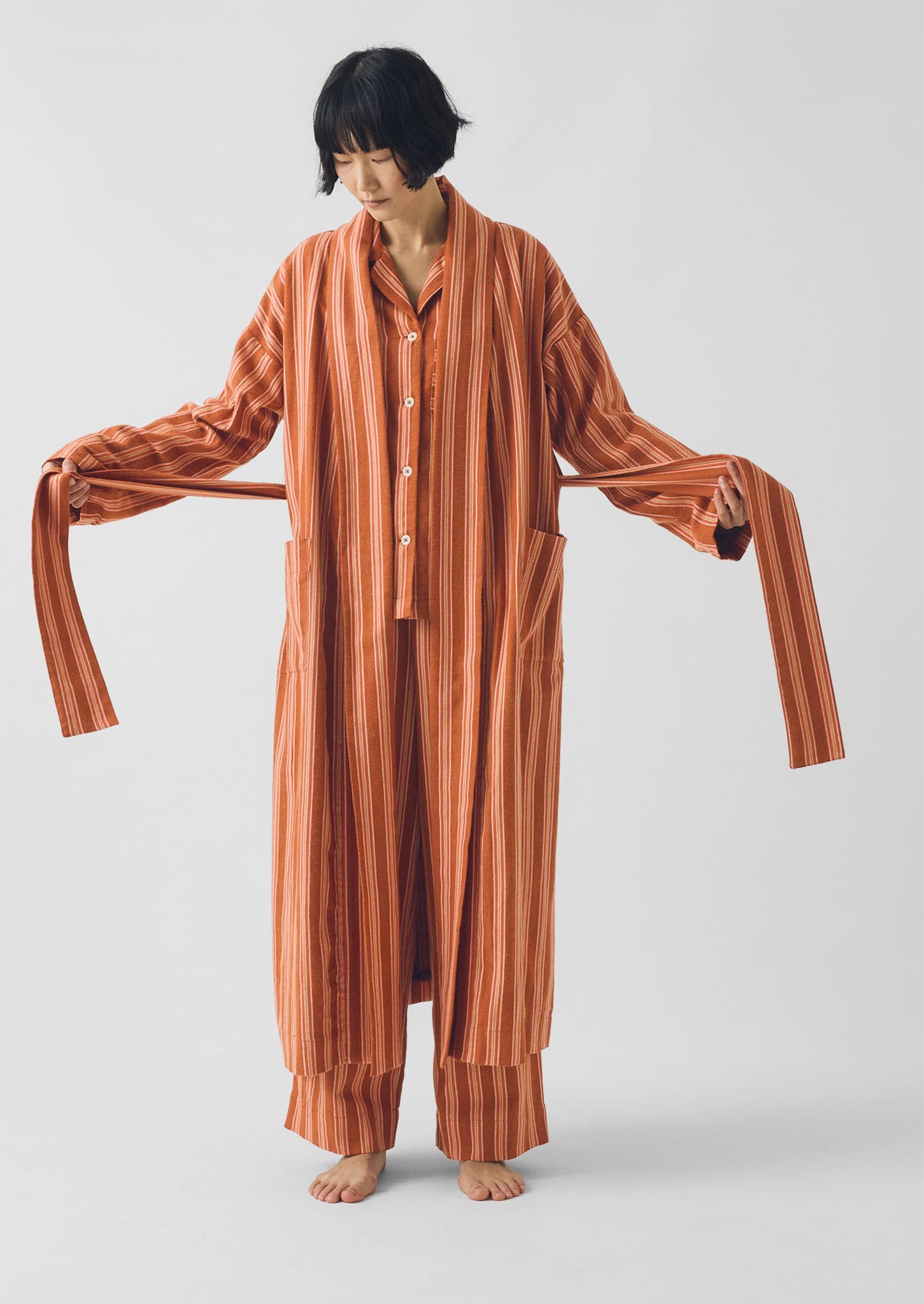 Forte Stripe Flannel Gown | Auburn/Nasturtium