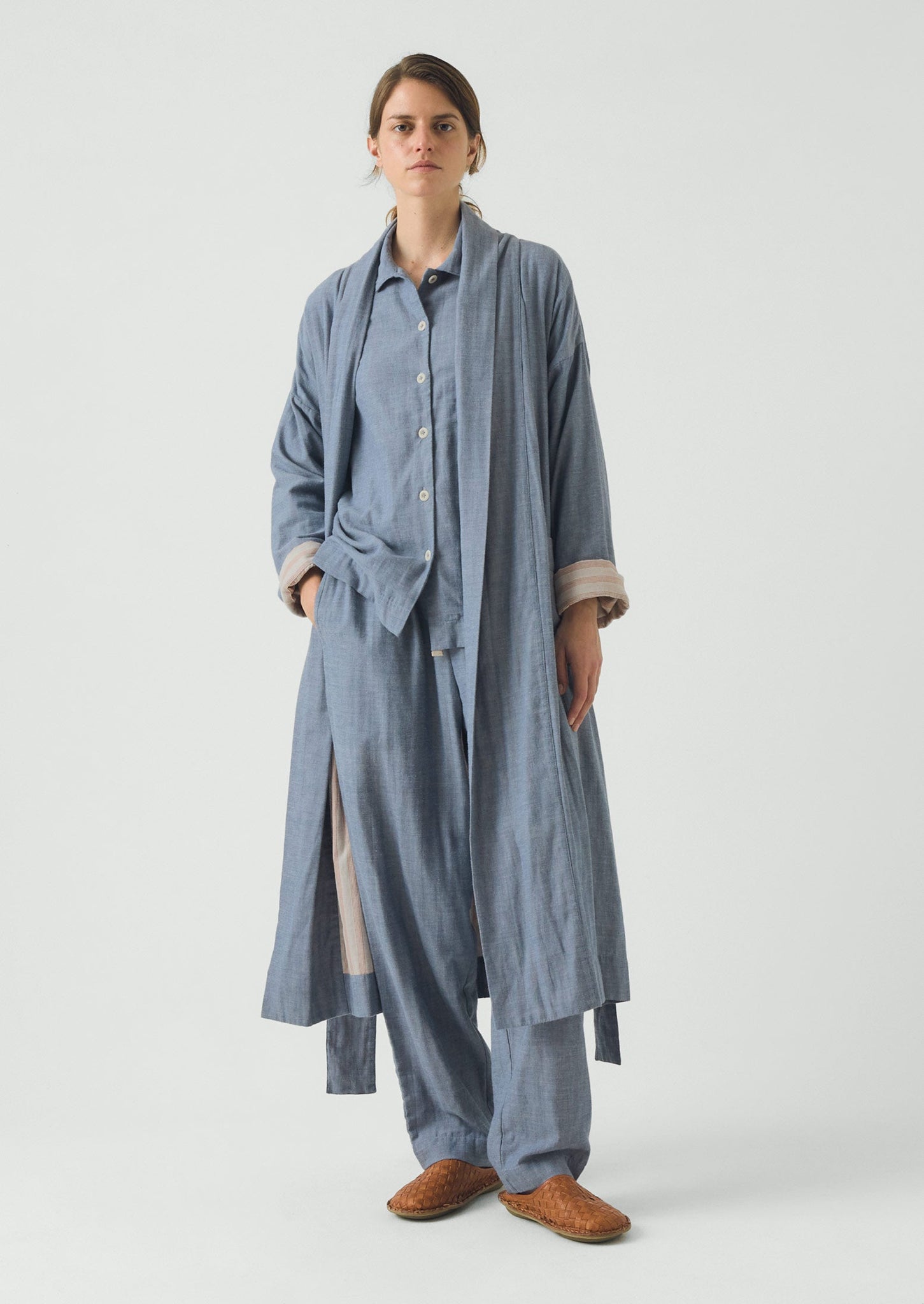 Soft Faced Cotton Gown | Blue Chambray