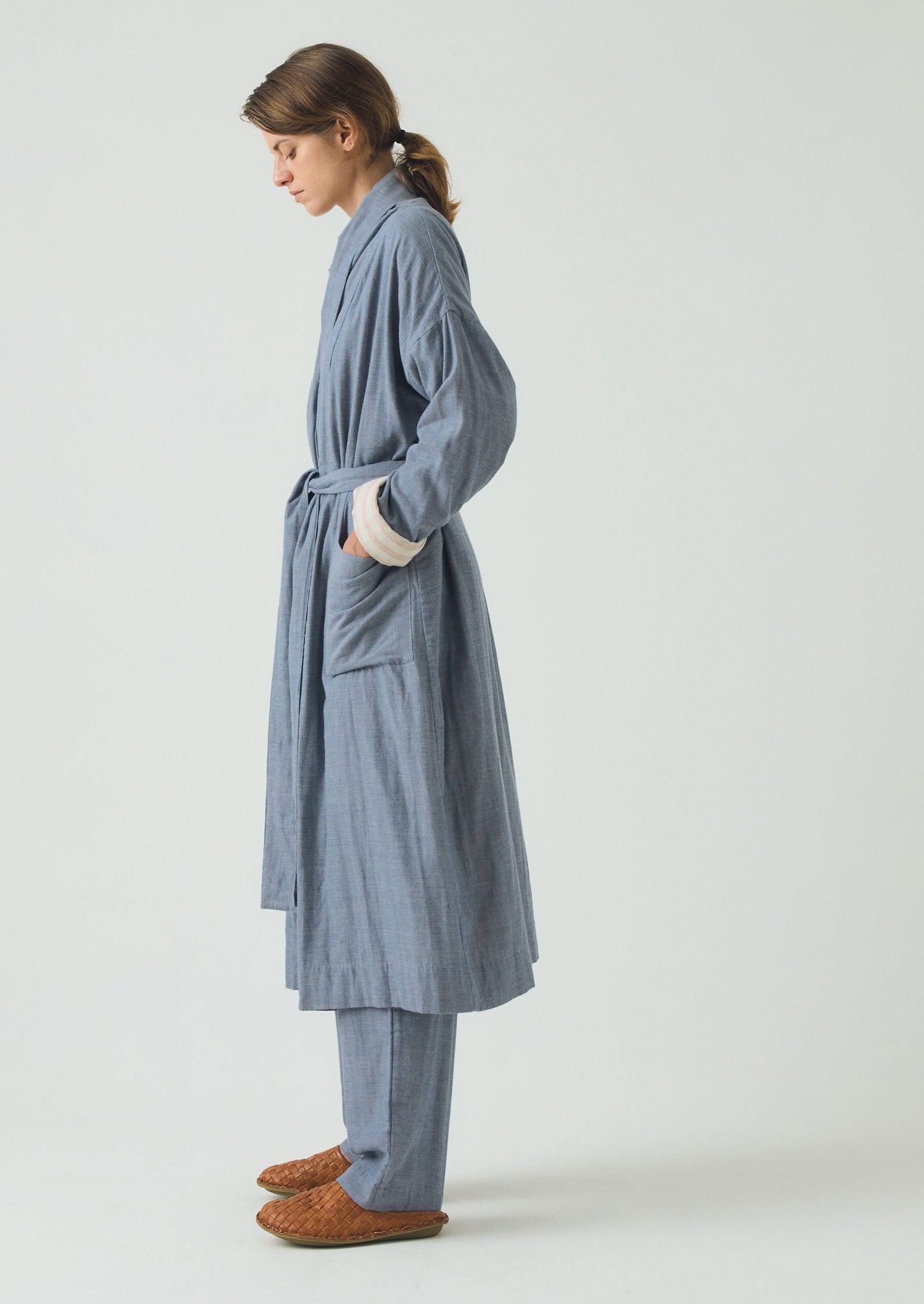 Soft Faced Cotton Gown | Blue Chambray