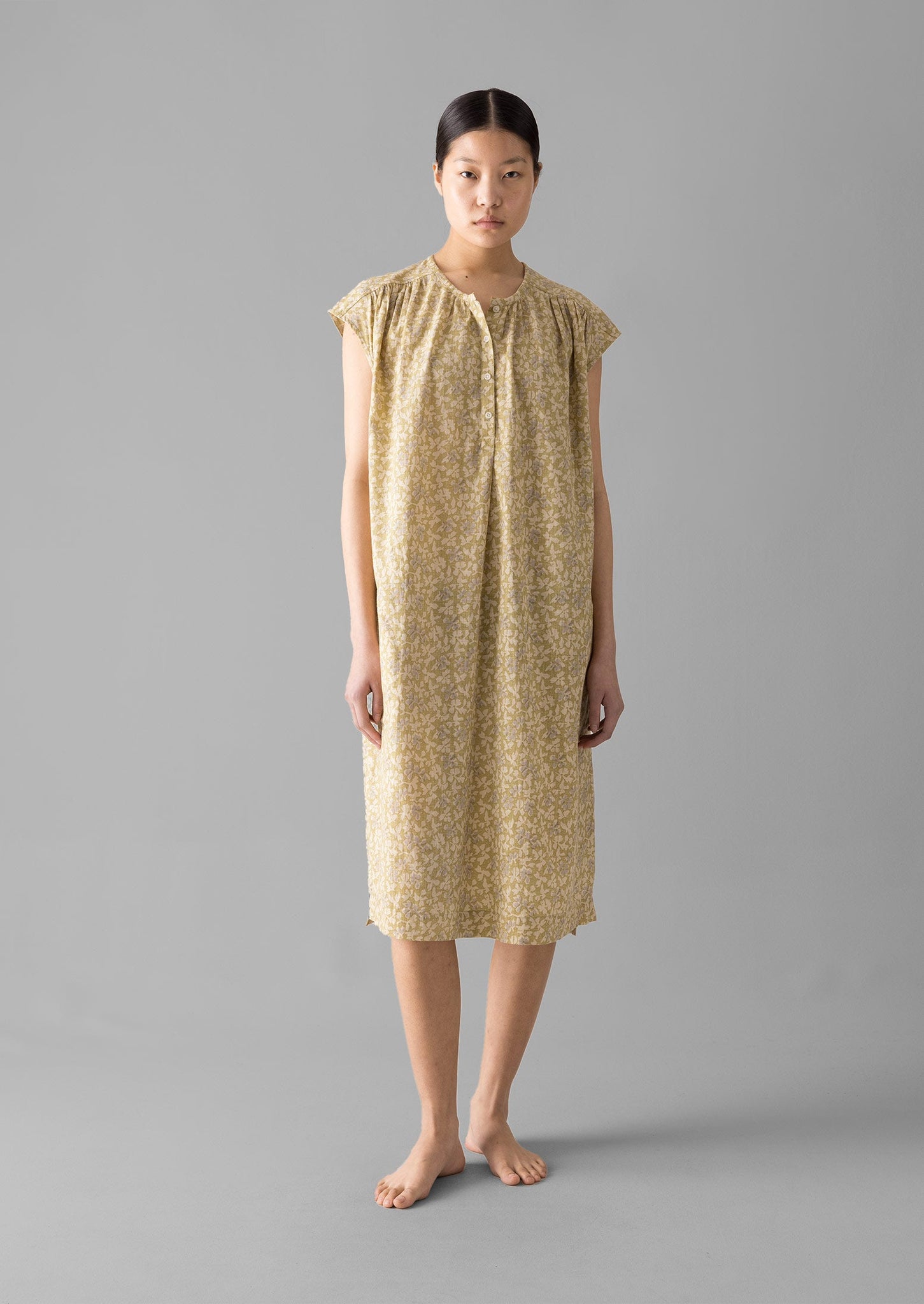 Collage Floral Cotton Nightdress | Pale Gold