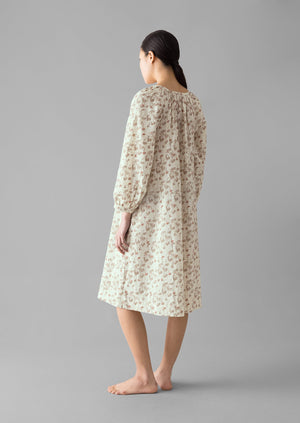 Trellis Floral Block Print Nightdress | Ecru/Coral