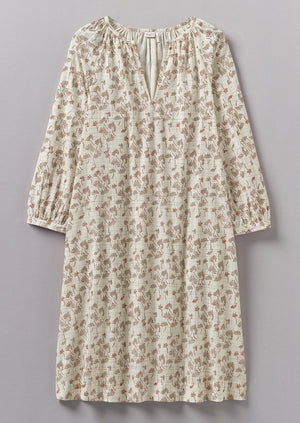 Trellis Floral Block Print Nightdress | Ecru/Coral