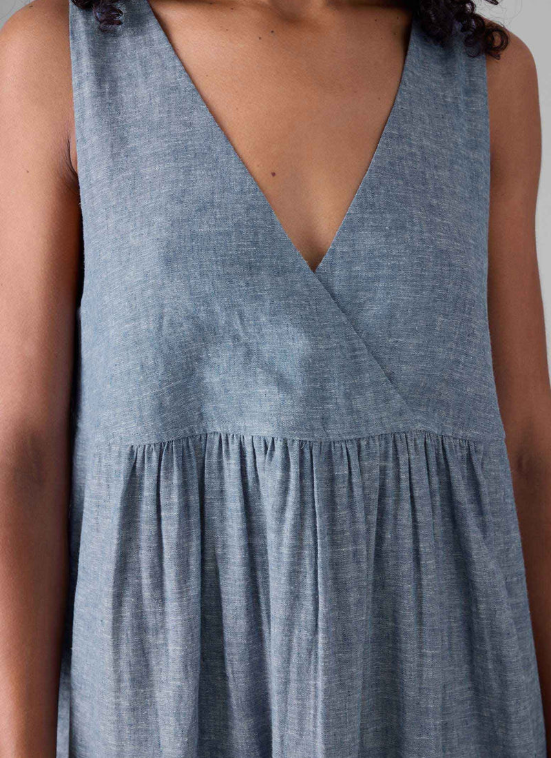 Lightweight Linen Cotton Lounge Dress | Dusty Blue