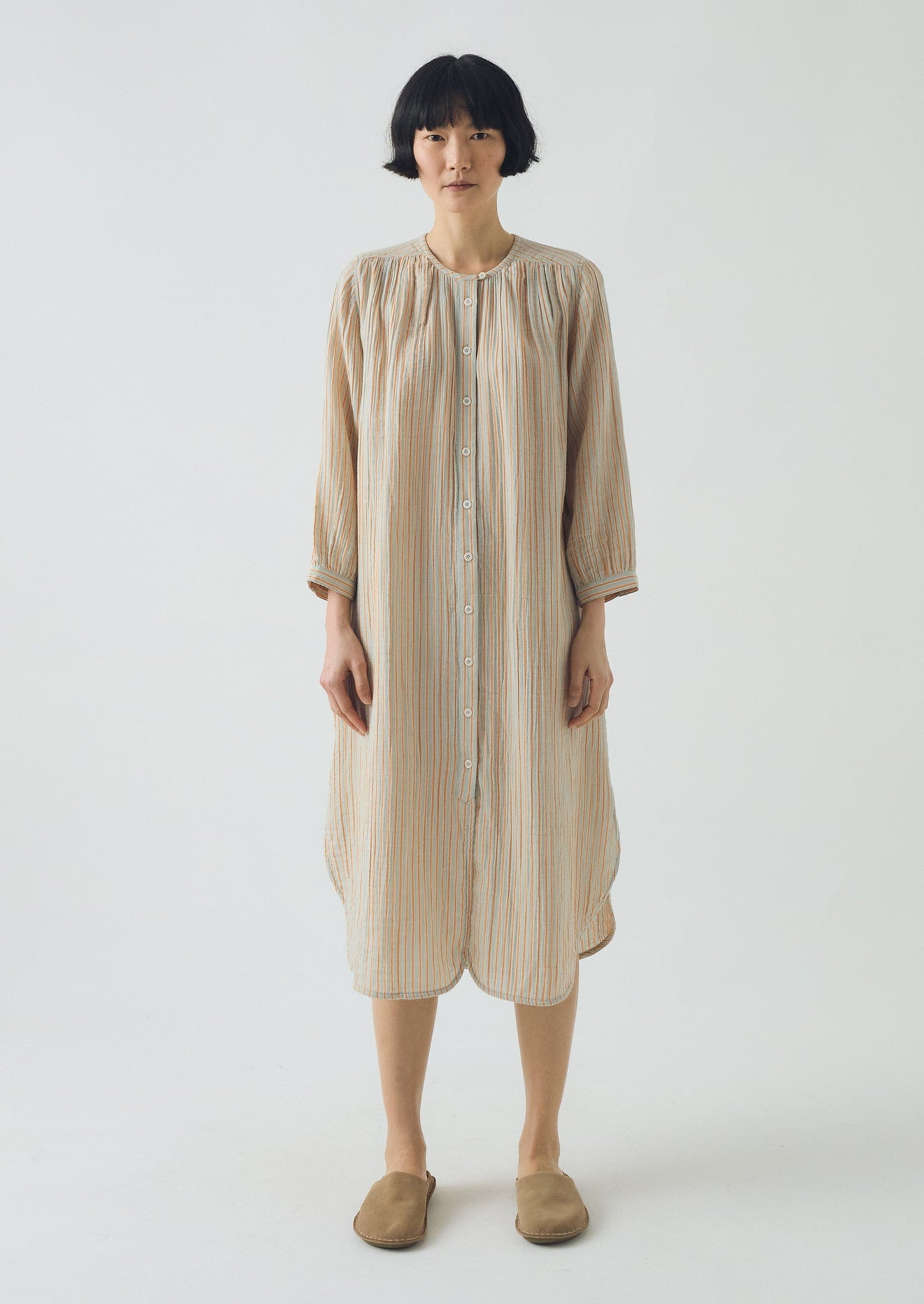 Stripe Crinkle Cotton Nightdress | Sage/Apricot