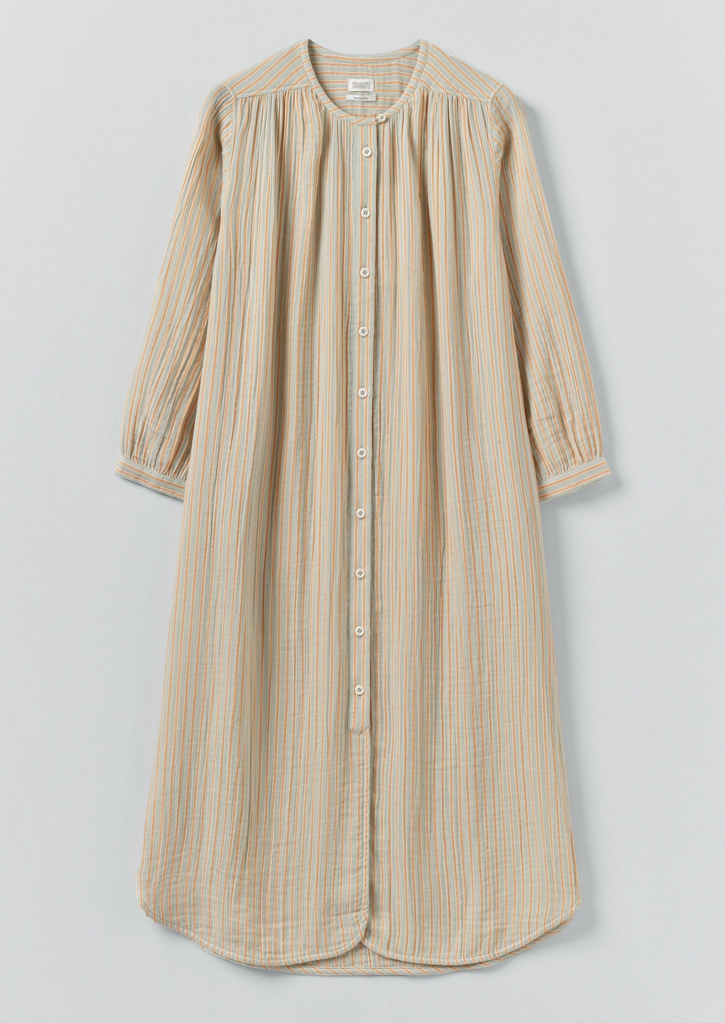 Stripe Crinkle Cotton Nightdress | Sage/Apricot