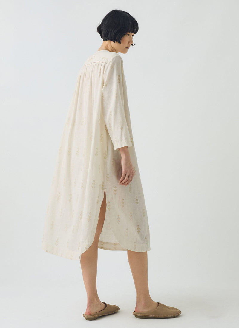 Etched Sprig Print Kaftan | Ecru/Citrine