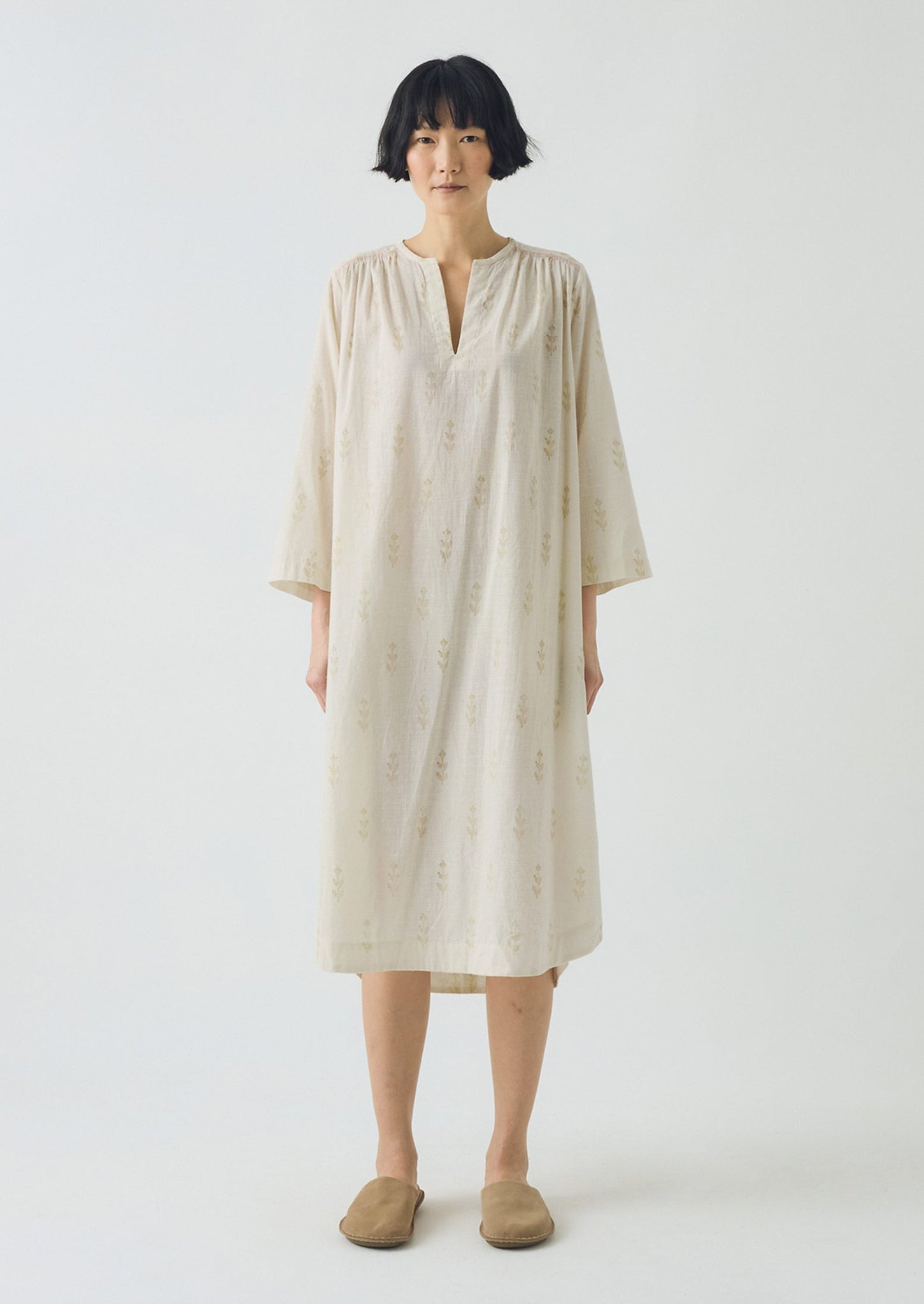 Etched Sprig Print Kaftan | Ecru/Citrine