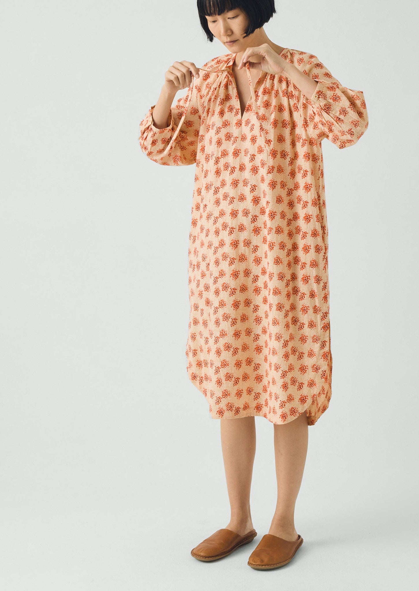 Bloom Print Cotton Nightdress | Sand/Multi