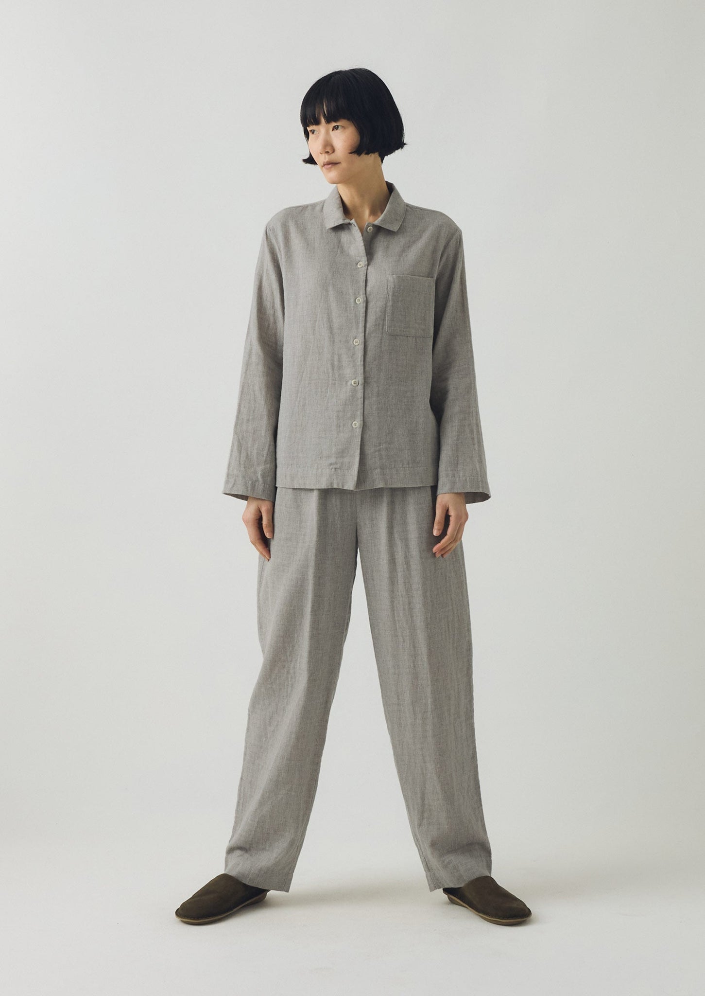 Soft Double Faced Cotton Pajamas | Grey Melange/Soft Clay