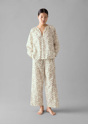 Trellis Floral Block Print Pajamas | Ecru