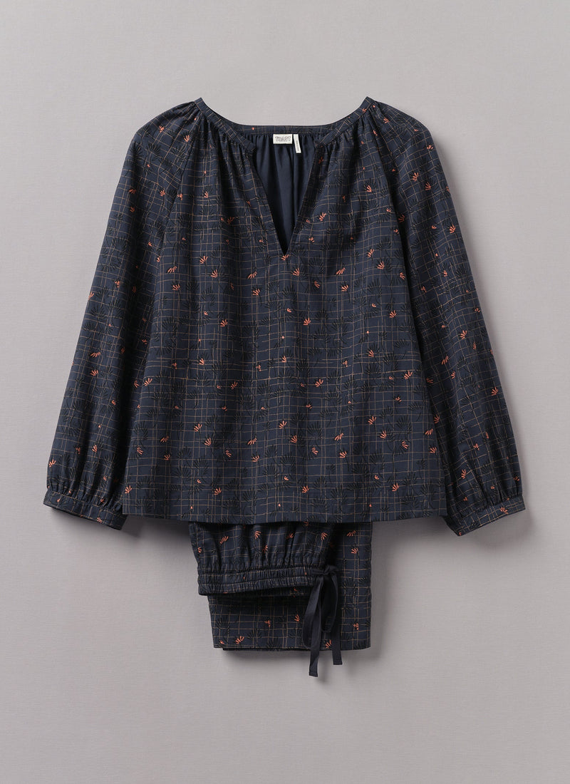 Trellis Floral Block Print Pajamas | Blueberry
