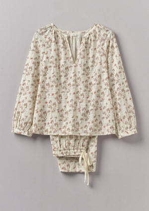 Trellis Floral Block Print Pajamas | Ecru