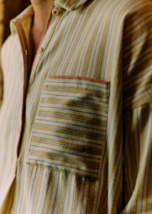 Nova Stripe Flannel Pajamas | Ecru/Celery