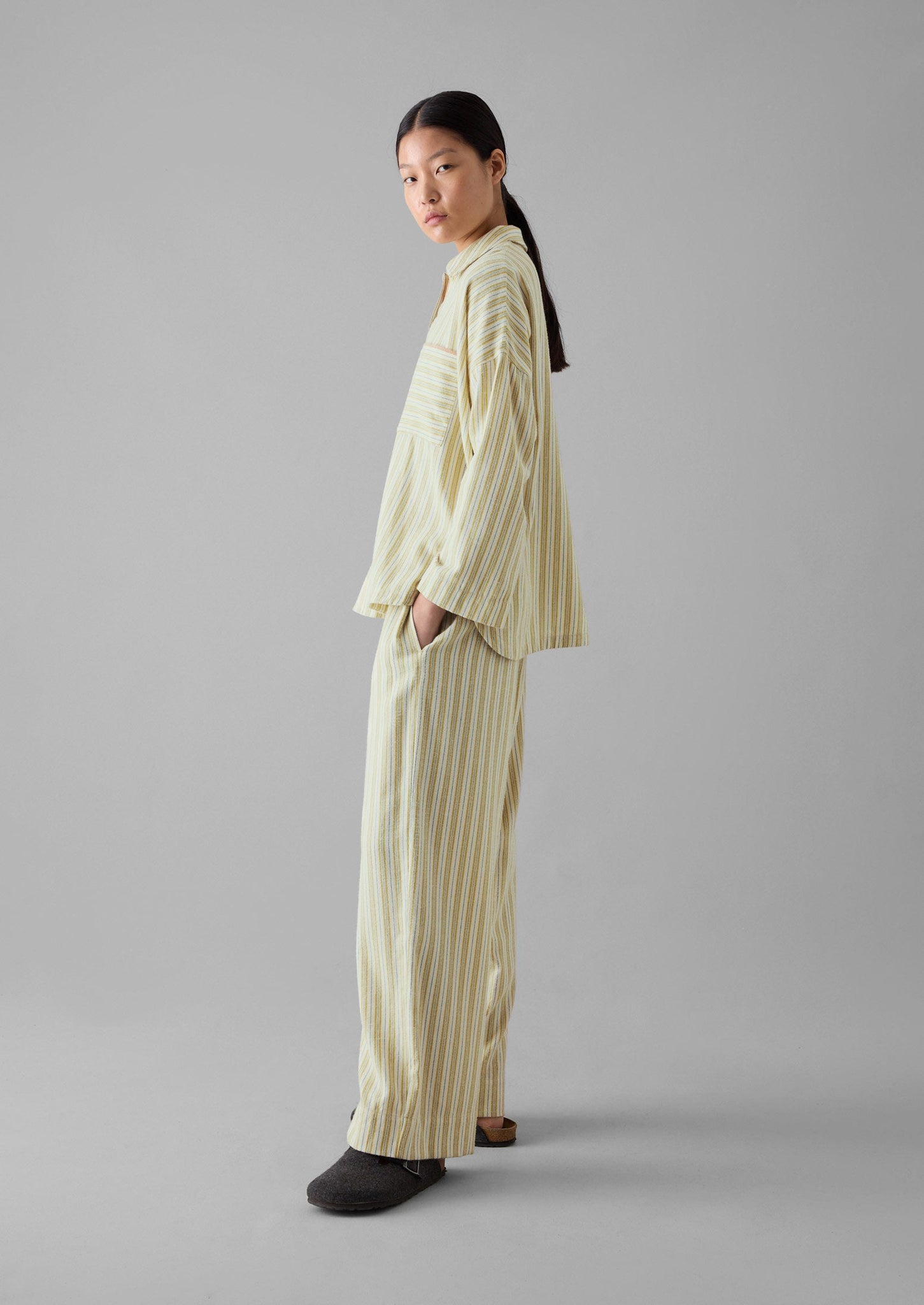 Nova Stripe Flannel Pajamas | Ecru/Celery