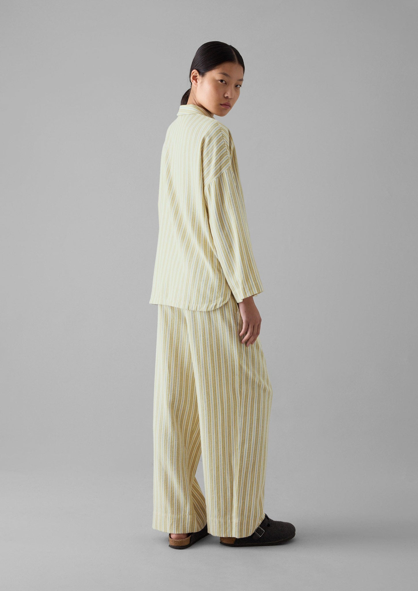 Nova Stripe Flannel Pajamas | Ecru/Celery