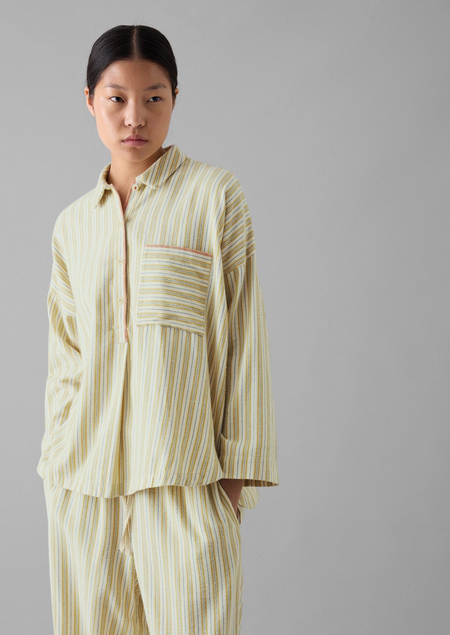 Nova Stripe Flannel Pajamas | Ecru/Celery