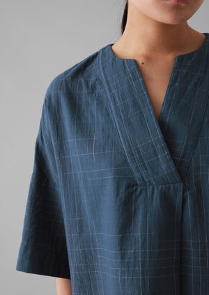 Sketched Check Cotton Pajama Top | Twilight/Ecru