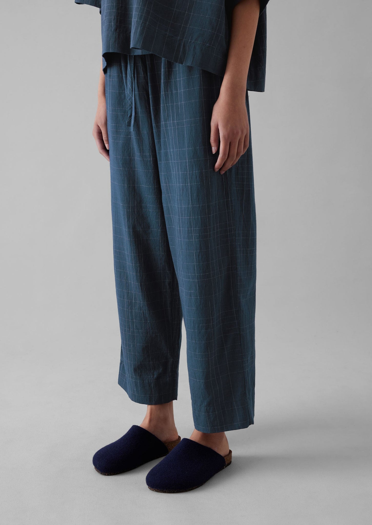 Sketched Check Cotton Pajama Pants | Twilight/Ecru