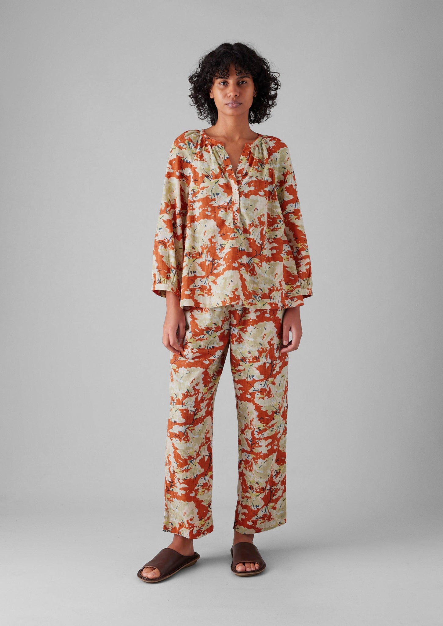 Abstract Blossom Print Cotton Pajamas | Burnt Ginger