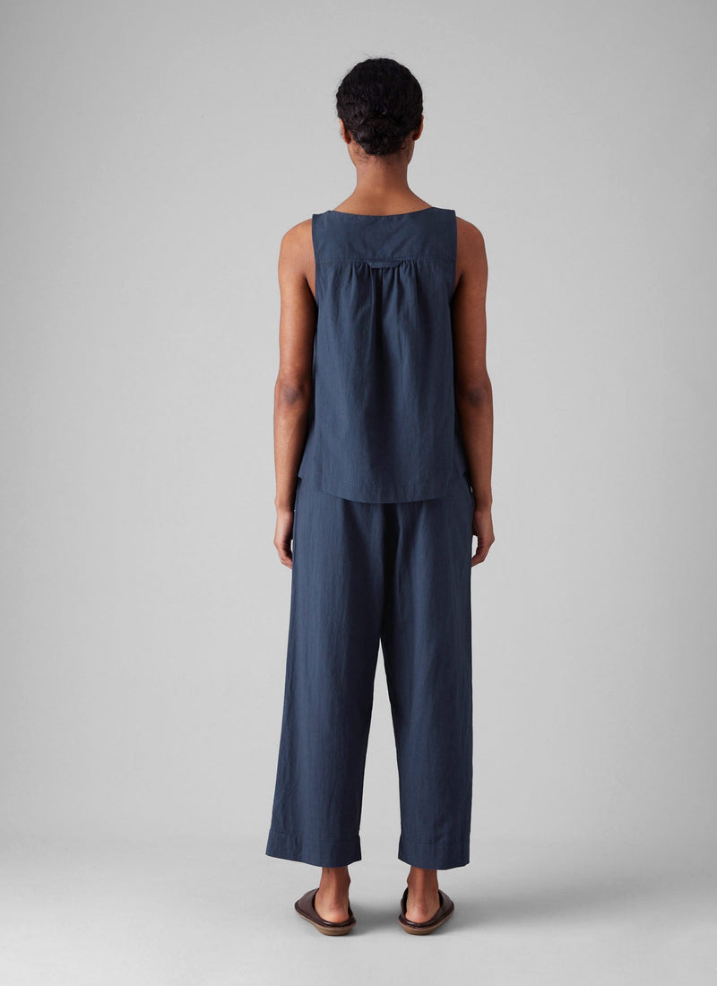 Smocked Cotton Poplin Pajamas | Midnight