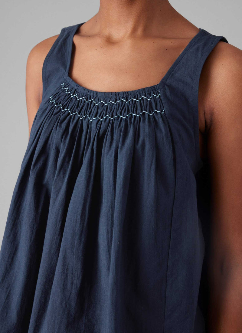 Smocked Cotton Poplin Pajamas | Midnight