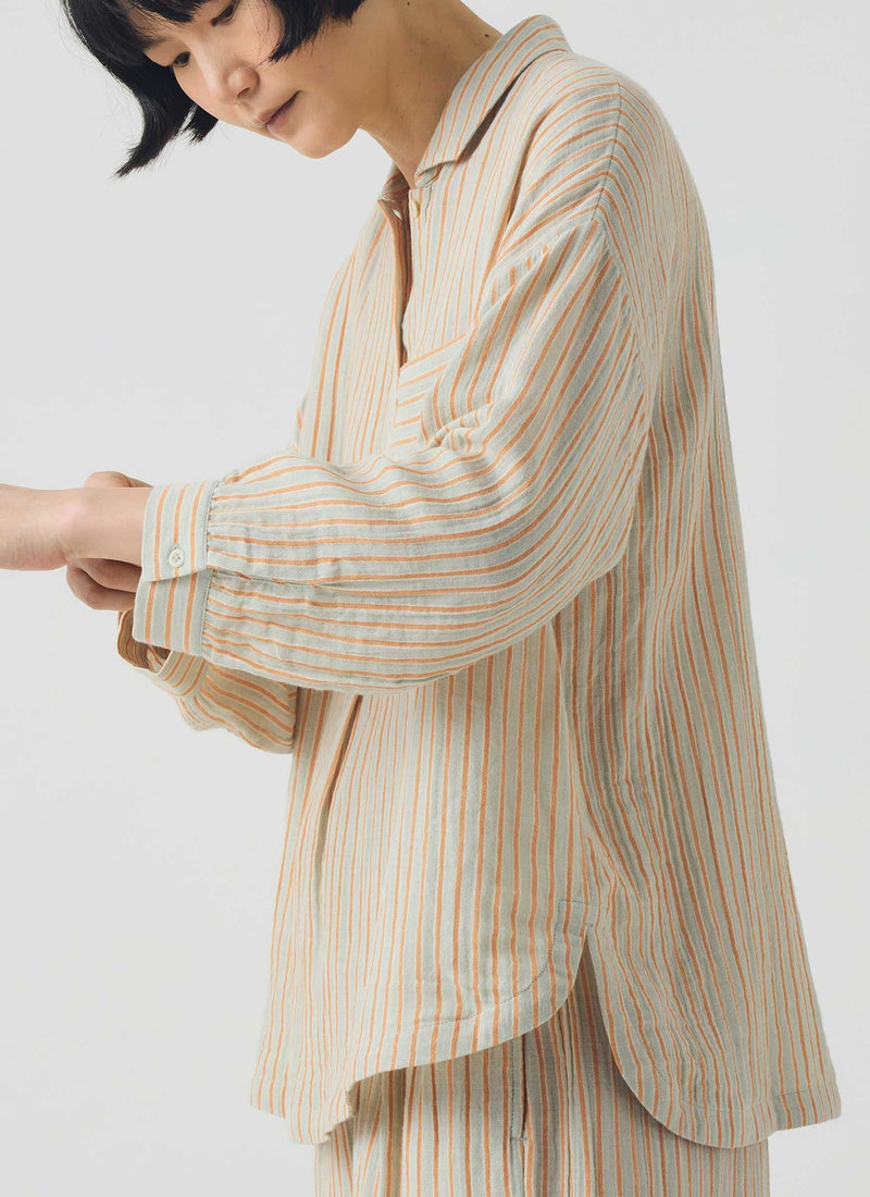 Stripe Crinkle Cotton Pajama Set | Sage/Apricot