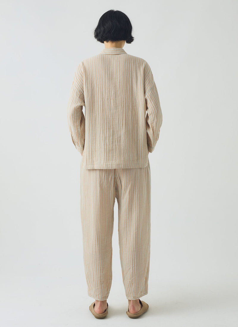 Stripe Crinkle Cotton Pajama Set | Sage/Apricot