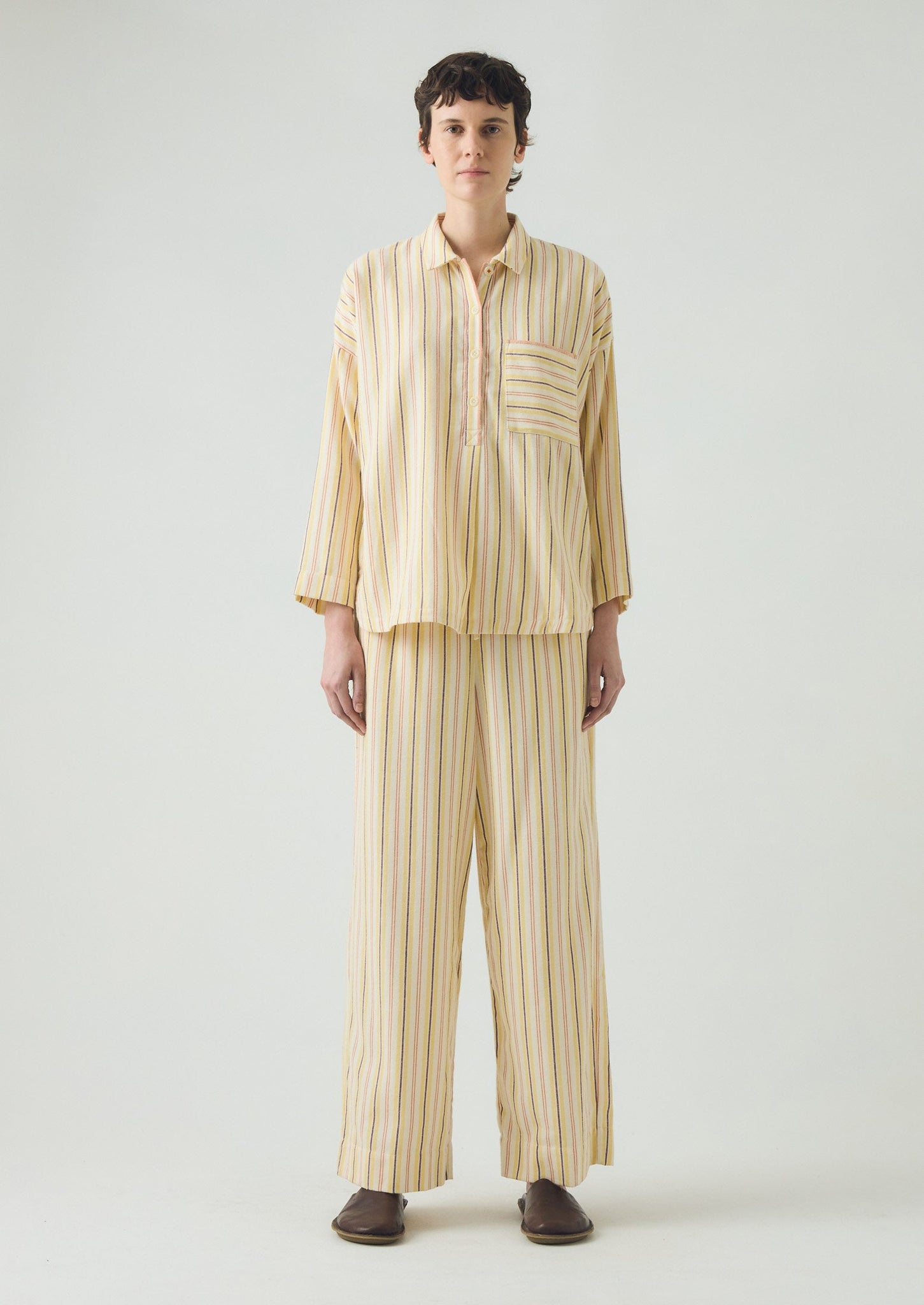 Deco Stripe Flannel Pajamas | Ecru/Corn